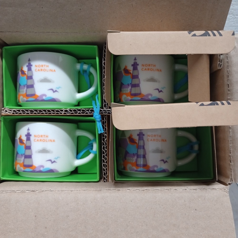 Starbucks NC Christmas Ornament Mini Mug Set Of 4 You Are Here Collection New