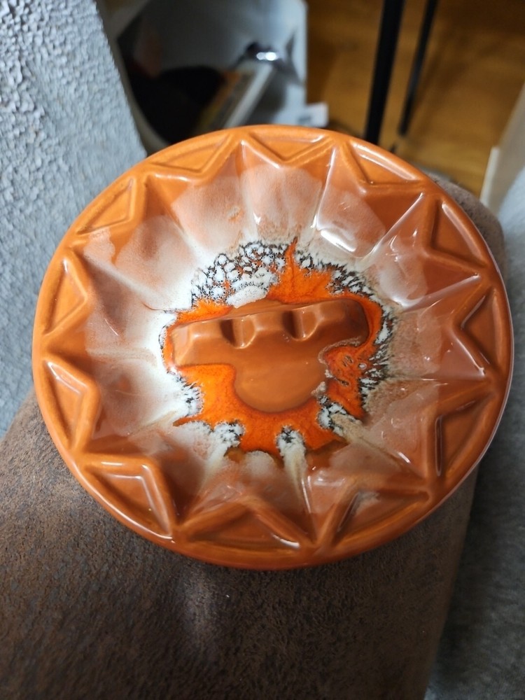 Ashtray California Pottery Mid-Century Orange Designs  70s Retro Bohemian