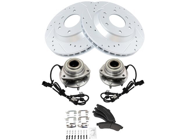 TRQ Front Brake Pad Rotor and Wheel Hub Kit for 2002-2005 GMC Envoy 55KKGM