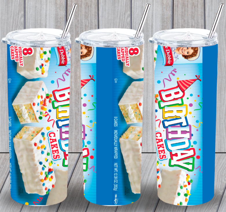 Little Debbie Birthday Cakes Multicolor 20oz Insulated Tumbler Lid Straw New