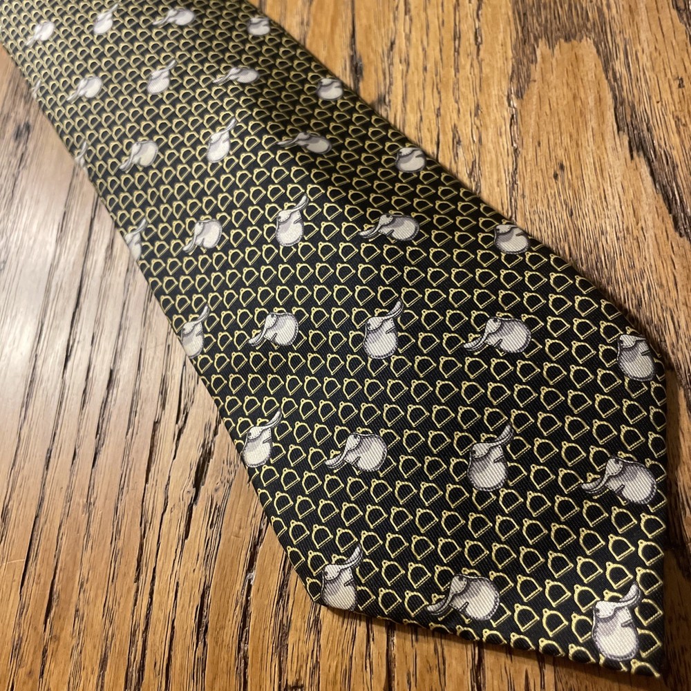 Vintage EUC Lancel Paris Silk Equestrian Theme Tie Necktie Made In France