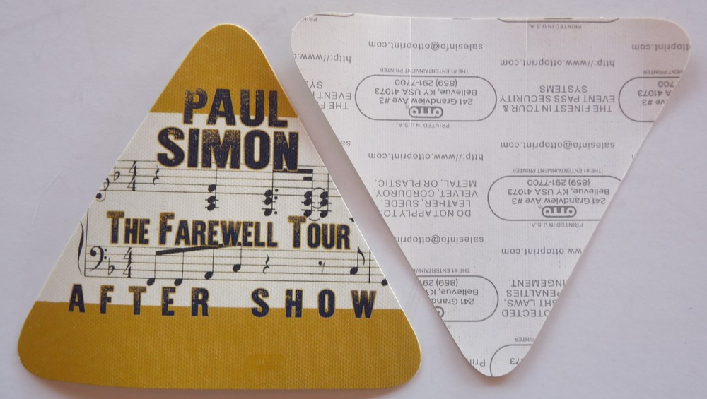 Paul Simon 2018 Farewell Tour Concert Tour Yellow After Show Backstage Pass