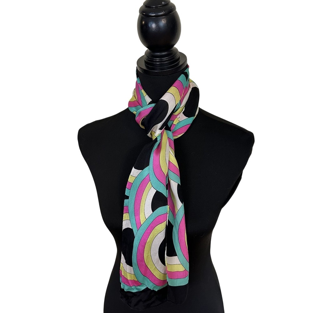 Echo Womens Neck Scarf  Retro Geometric Print Multicolor Black Pink Yellow