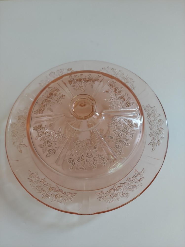 Vintage Federal Glass Sharon Pink Cabbage Rose Butter/Cheese Dish With Cover