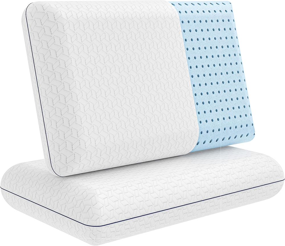 Vaverto 2 Pack Firm Memory Foam Pillow for Neck Shoulder Support Cooling