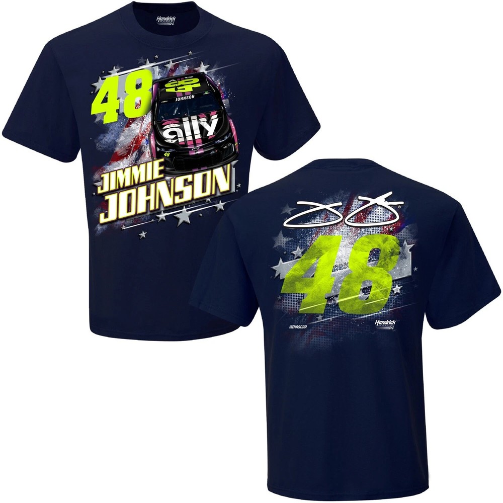 Jimmie Johnson #48 Ally Patriotic Nascar Navy Blue Short Sleeve Tee Shirt