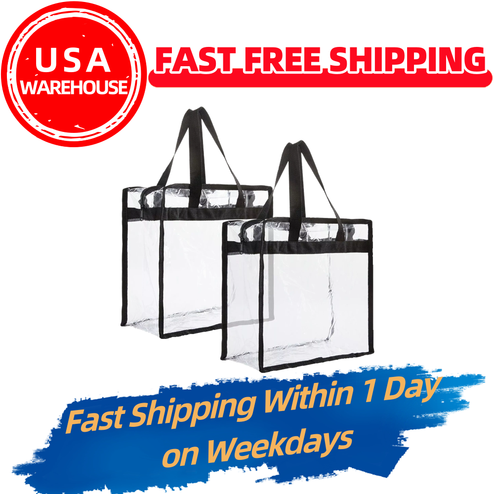 2 Pack Stadium Approved Clear Tote Bags with Handles for Beach Concert, 12x6x12