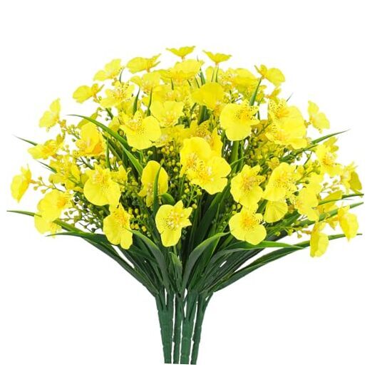 8Pcs Artificial Flowers UV Resistant Outdoor No Fade Plants Outsides Yellow
