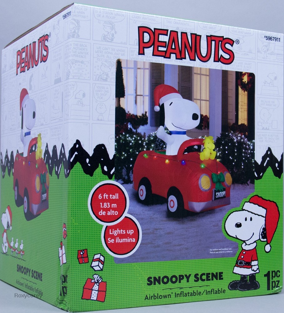 6ft Lighted Peanuts Inflatable with Snoopy Woodstock Red Car Christmas Decoration
