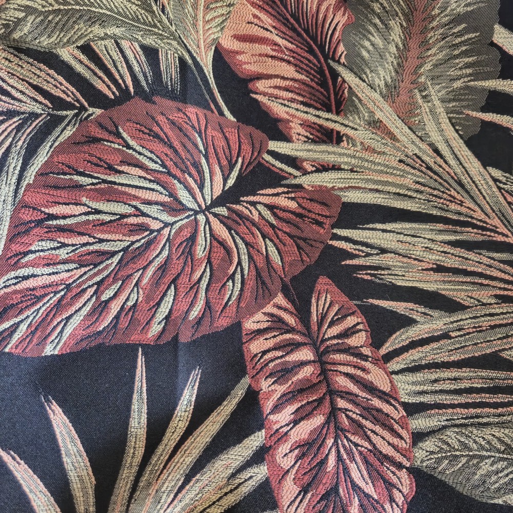 Designer Black Brocade Upholstery Fabric with Palm Leaf Floral Pattern - 4 Yards 60 Inch Wide