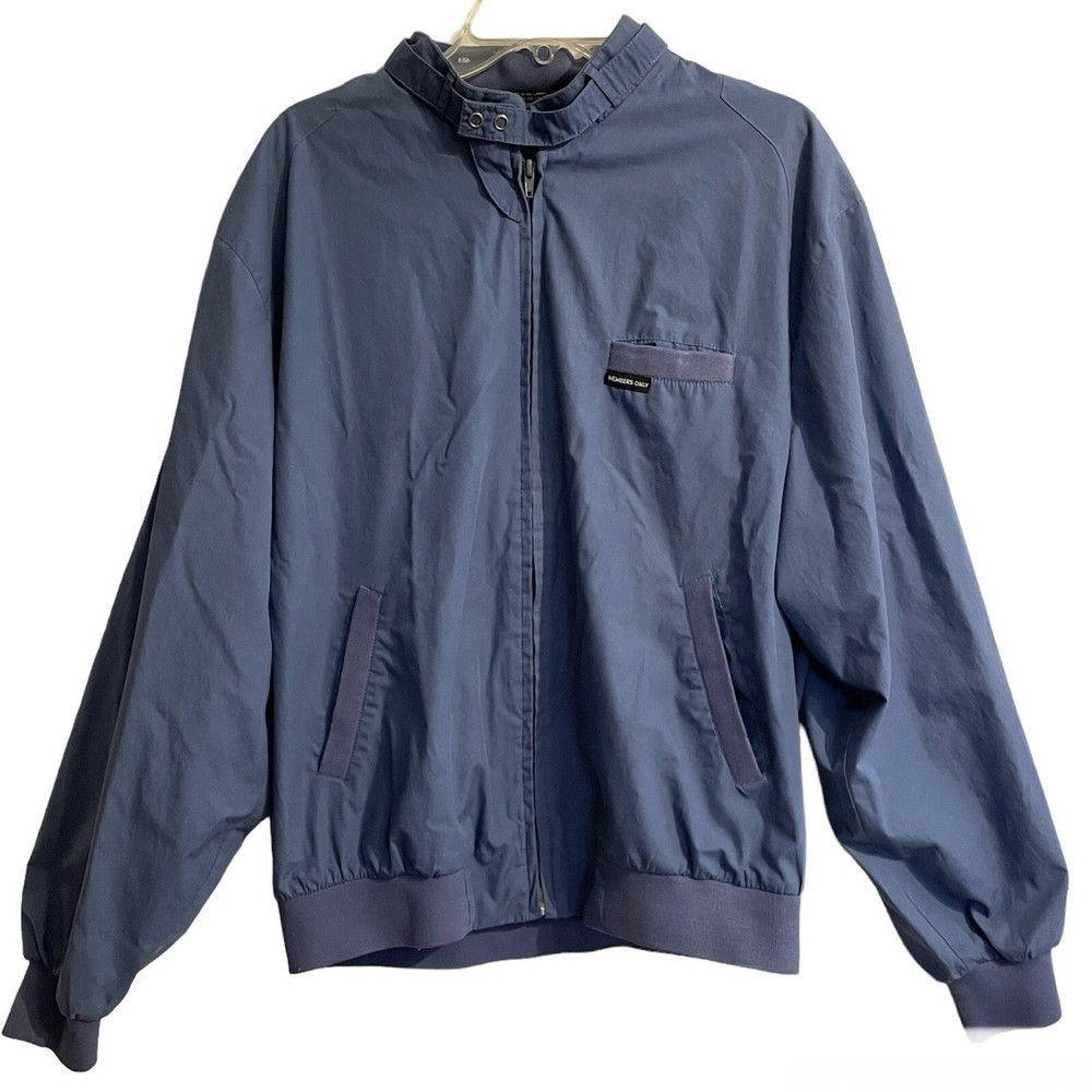Men's Retro 80s Blue Bomber Jacket with Pockets for Outdoor Travel-image