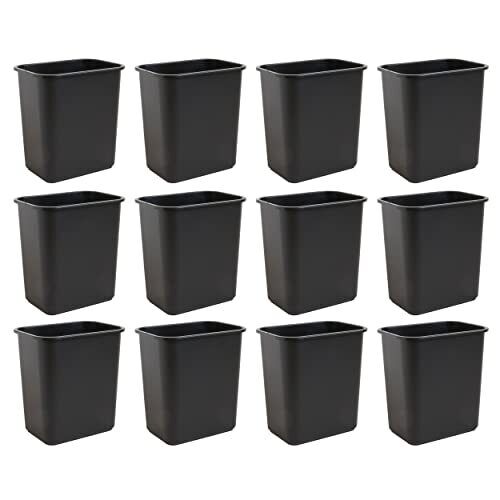 7 Gallon / 28 Quart Space Saving Trash Wastebasket, Fits 28 Qt - 12 Pack Black