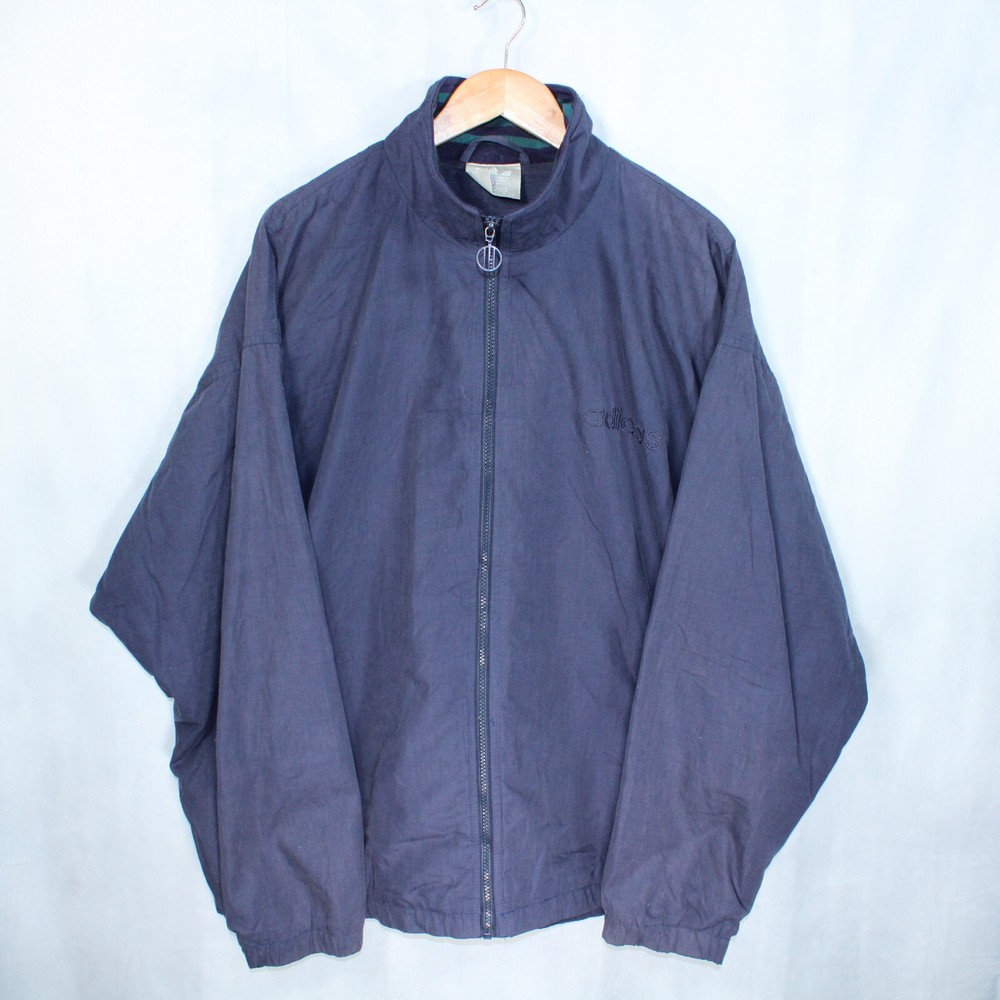 Adidas 80s Navy Blue Track Jacket for Men 2XL Zip Front Embroidered Sports Spellout Retro Design