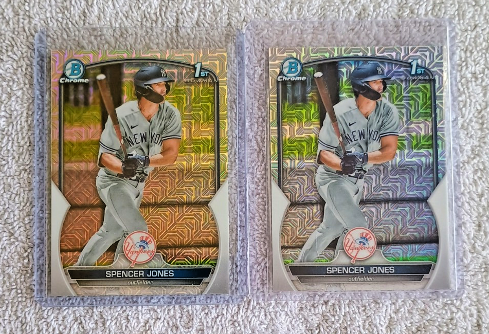 2 SPENCER JONES 2023 BOWMAN CHROME MEGA MOJO REFRACTOR RC LOT # BCP13 YANKEES 2