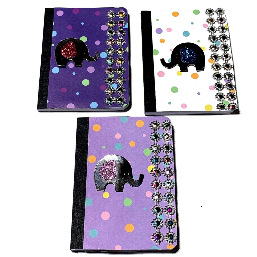 Mini Composition Notebook Set - 3 Pack with Lined Pages Featuring Purple Elephants