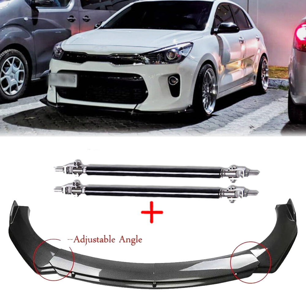 Carbon Fiber Style Front Bumper Lip Chin Spoiler for Kia Rio Body Kit with Strut Rod  