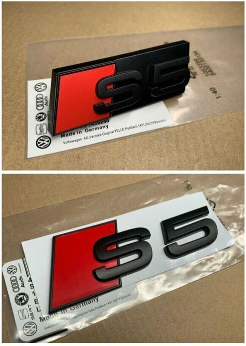 For Audi S5 Hood Grille Rear Emblem Front Trunk Badge Decal Sticker Matte Black