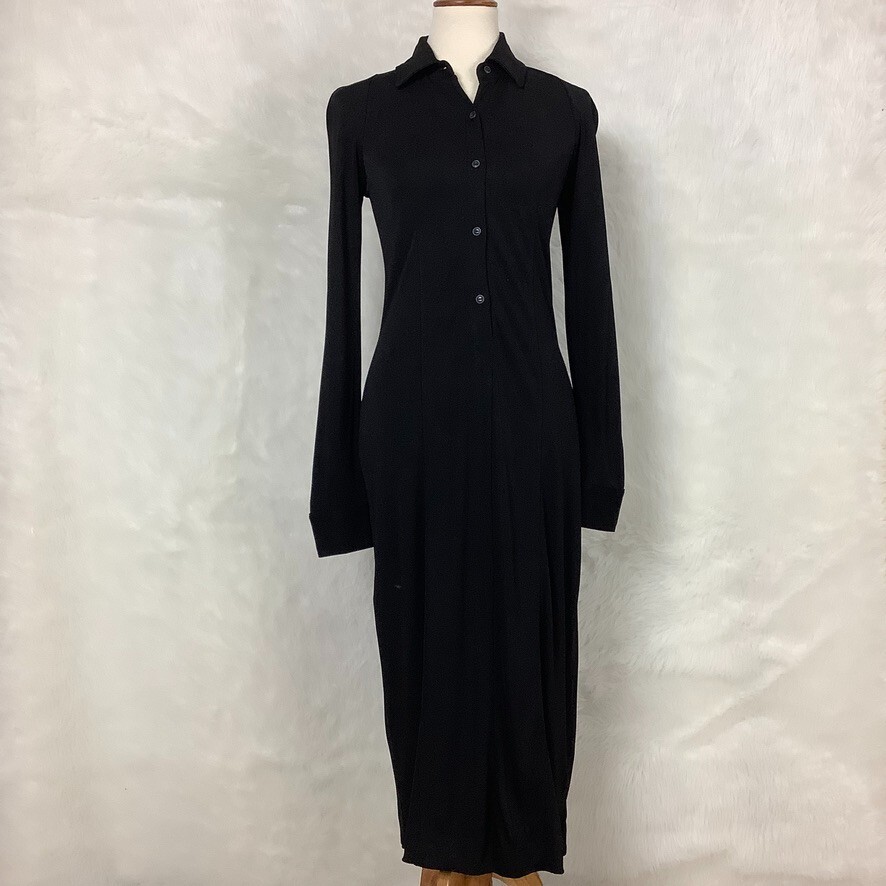 Rag & Bone Sabeen Black Long Sleeve Button Front Collared Knit Midi Shirtdress