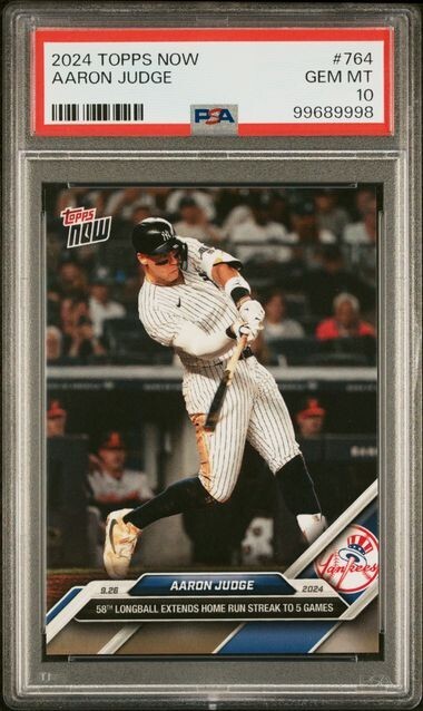2024 Topps Now Aaron Judge HR Streak 5 Games #764 NY Yankees PSA 10 Gem Mint