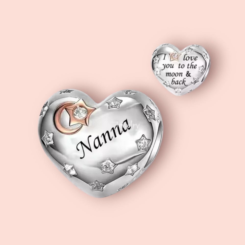 Sterling Silver 925 & Crystal Nanna Love Heart European Charm Pendant Gift
