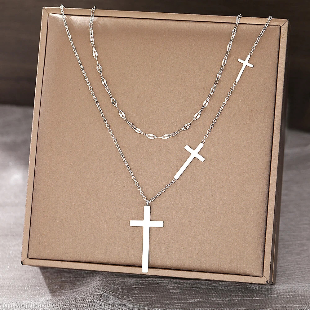 Womens Layered Cross Necklace Womens Layered Gold Necklace Chokers For Women