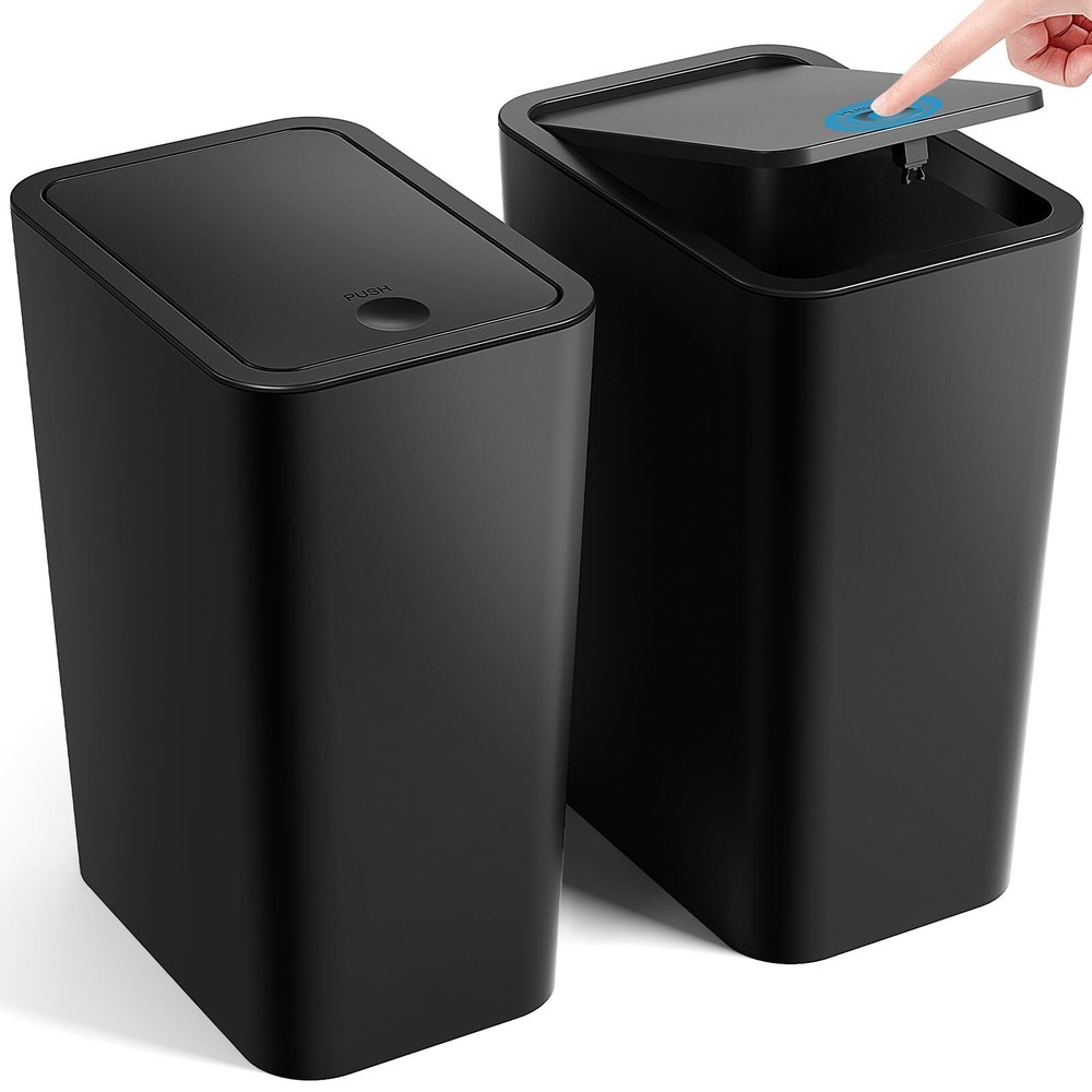 Bathroom Trash Can with Lid, 2 Pack 4 Gallons/15 Liters Garbage Can with Pop-...