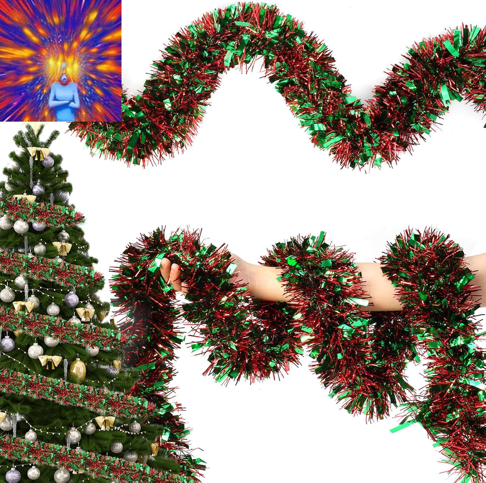 50FT Christmas Tinsel Garland,Colorful/Silvery Shiny Metallic Foil Decorations f