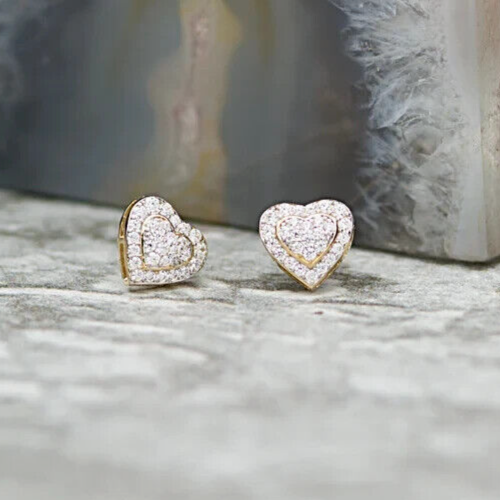 1.30 Ct Round Simulated Diamond Heart Stud Earrings 925 Yellow Sterling Silver