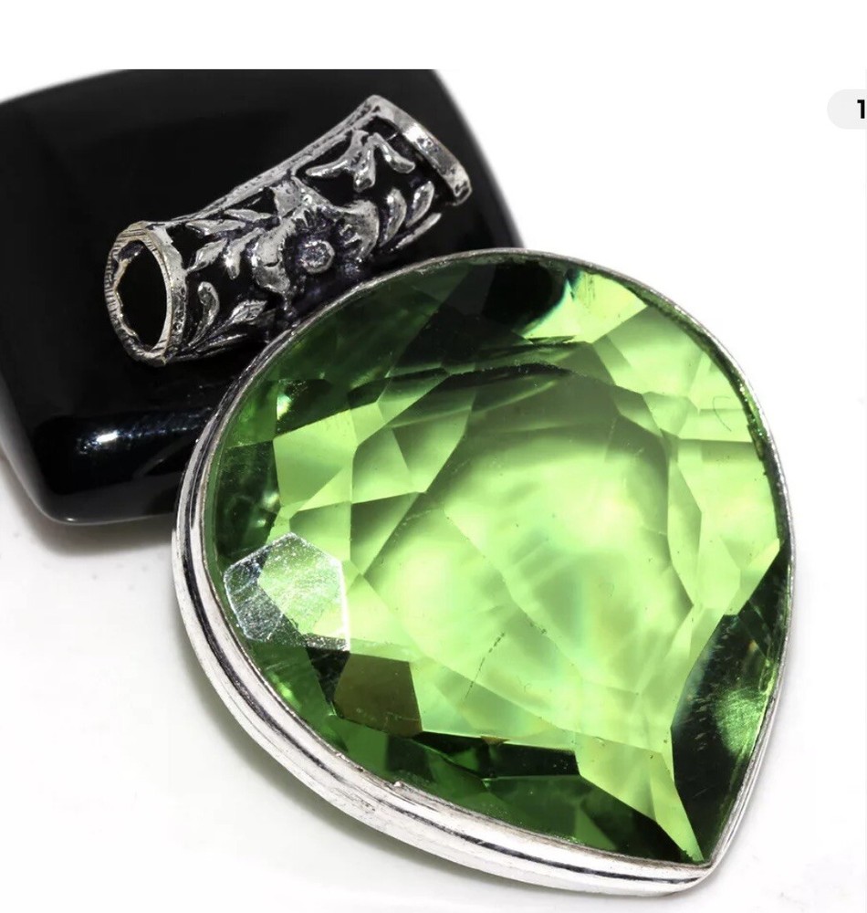 925 Silver Plated Peridot Pendant. Handmade Jewelry Size 1.7