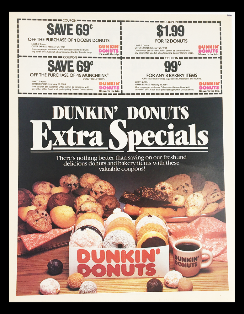 1984 Dunkin' Donuts Exclusive Circular Coupon Advert-image