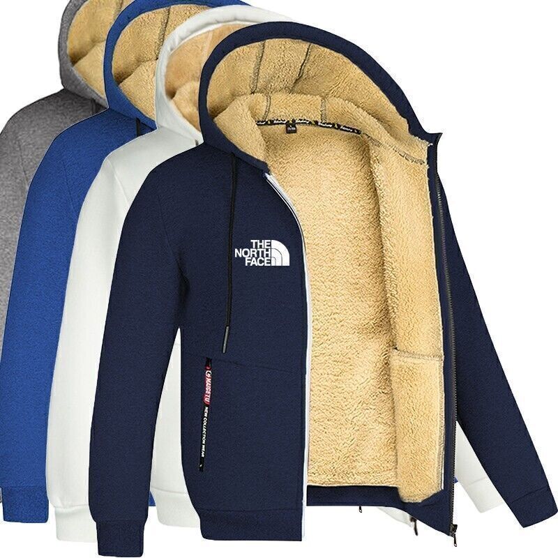 Men Hoodie Fleece Jacket Winter Windproof Warm Zip Up Sherpa Fleece Lined Coat