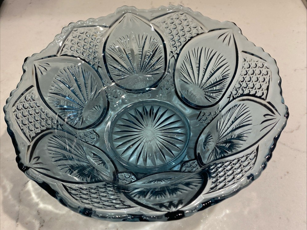 Vintage 9-Inch Fenton Federal Smokey Blue Glass Serving Bowl Mid Century