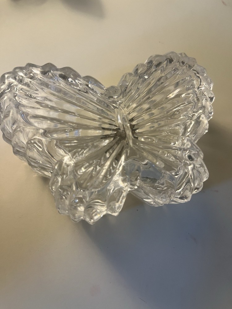 Vintage Butterfly Crystal Glass Jewelry Trinket Box Retro Kitschy Dish