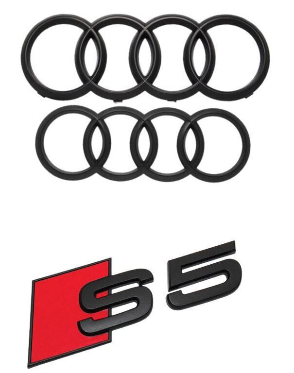 For Audi S5 Coupe Hood Rear Emblem Rings Front Boot Badge Matte Black 2021+
