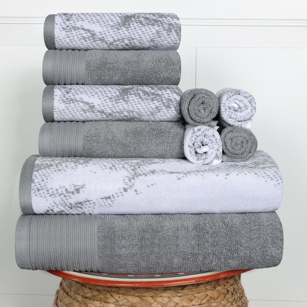 Premium 10-Piece Quick-Dry Cotton Towel Set in Solid & Marble Colors