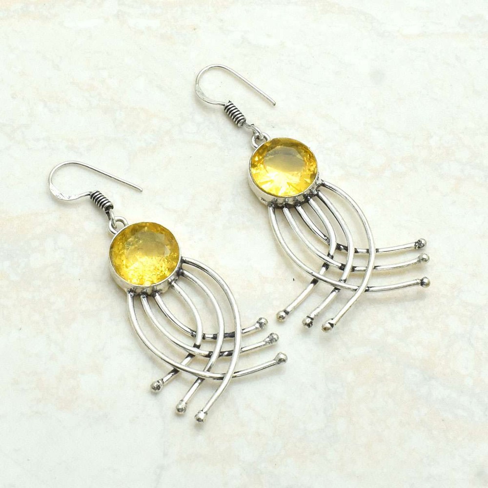 Citrine Gemstone Handmade Dangle Earrings Jewelry Gift for Wife 2.32