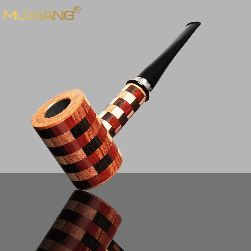 MUXIANG Intarsia Tobacco Pipe Handmade Briar Wooden 9MM Filter Poker Pipe Gift