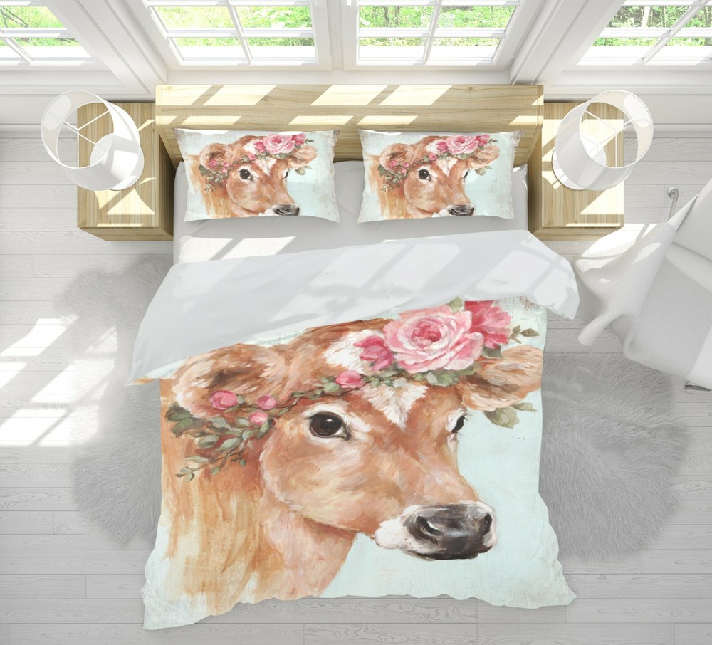 3D Brown Cow A019 Bed Pillowcases Quilt Duvet Cover Debi Coules Zoe