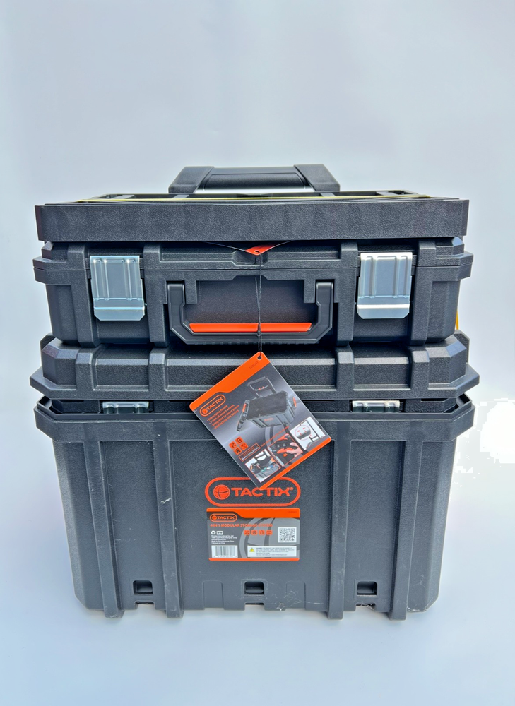 TACTIX 4-in-1 Rolling Tool Box System with Heavy-Duty Storage & Mobility