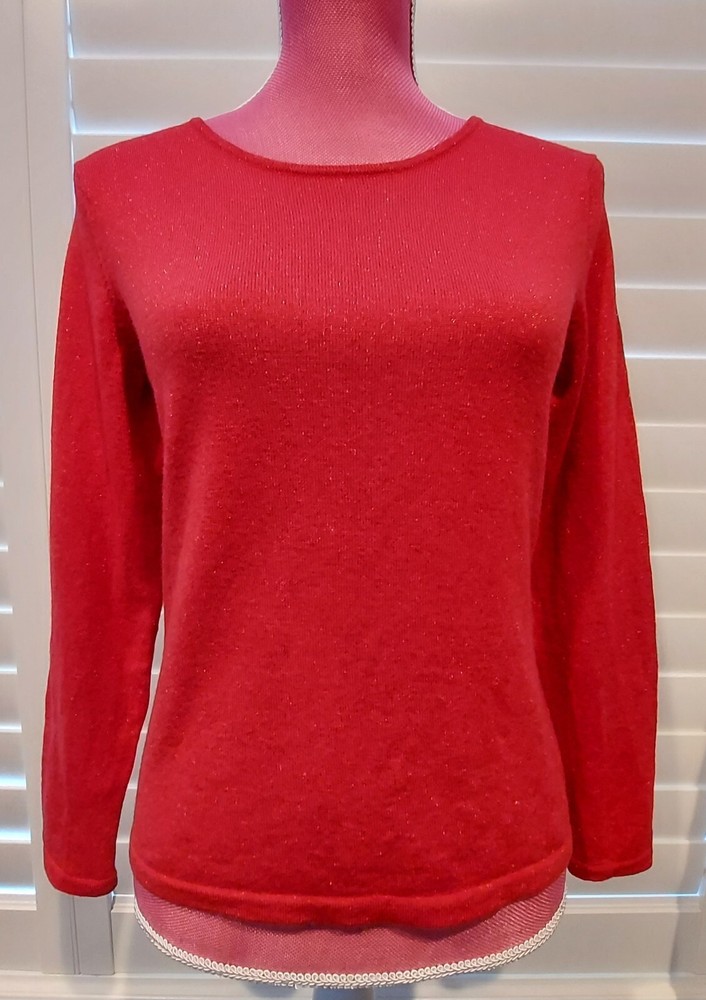 Talbots Red Sparkly Vintage Long Sleeve Sweater Women's Size Medium