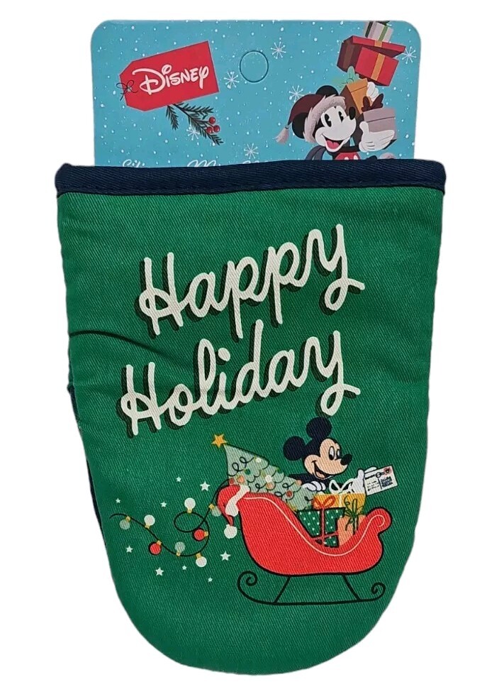 Disney Mickey Mouse Happy Holiday Silicone Green Mini Oven Mitt New