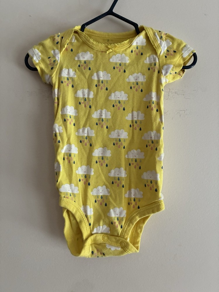 Carter's Baby Girls Smiley Clouds 100% Cotton Short Sleeve Bodysuit Yellow 9 M