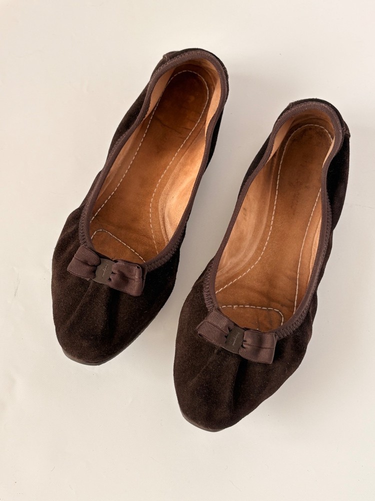 NO US DUTIES Salvatore Ferragamo Brown Suede Ballet Flats Bow Shoes 40.5 US 10