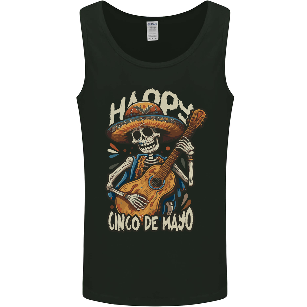 Happy Cinco De Mayo Day Mexico Skull Guitar Mens Vest Tank Top