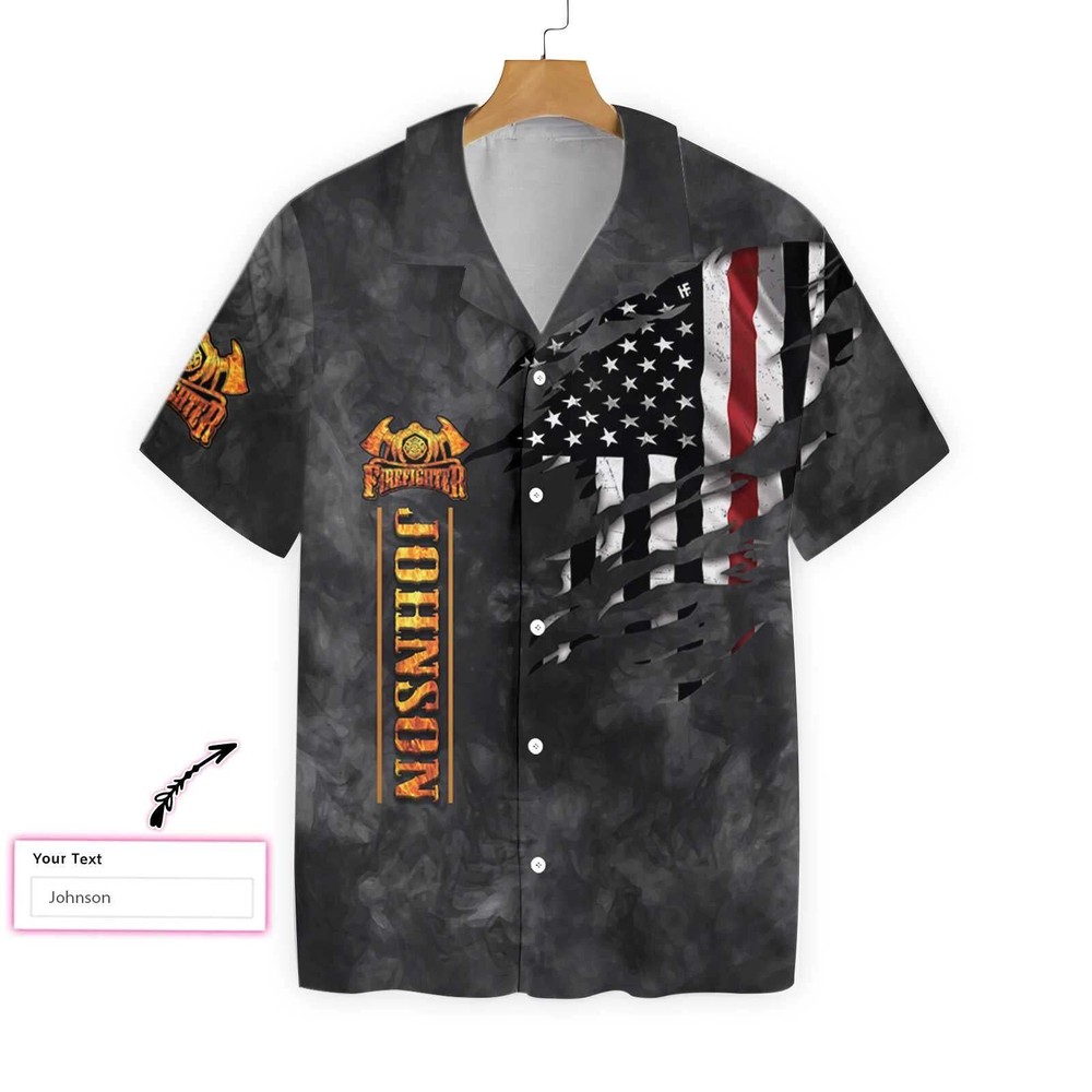 Custom Black Ripped American Flag Firefighter Hawaiian Shirt for a Unique Patriotic Style Look