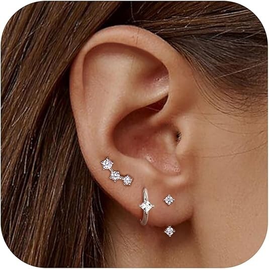Sterling Silver and 14K Gold Plated Hoop Stud Earrings Set for Women - 3 Pairs by JeweBella