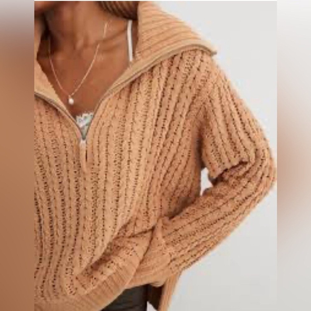 Aerie Cable Car Quarter Zip Chunky Sweater Comfy Casual Soft Oversized
