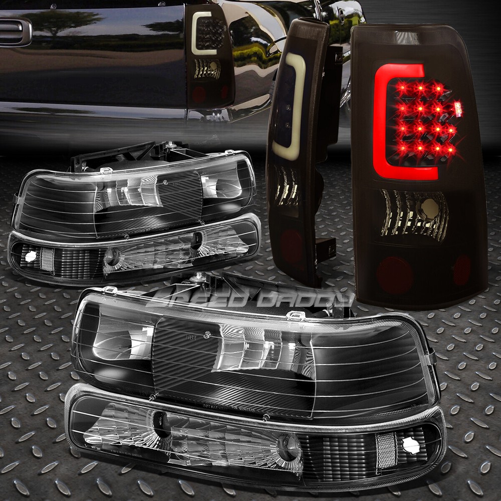 BLACK CLEAR BUMPER HEADLIGHT+SMOKE LENS LED BAR TAIL LIGHT FOR 99-02 SILVERADO
