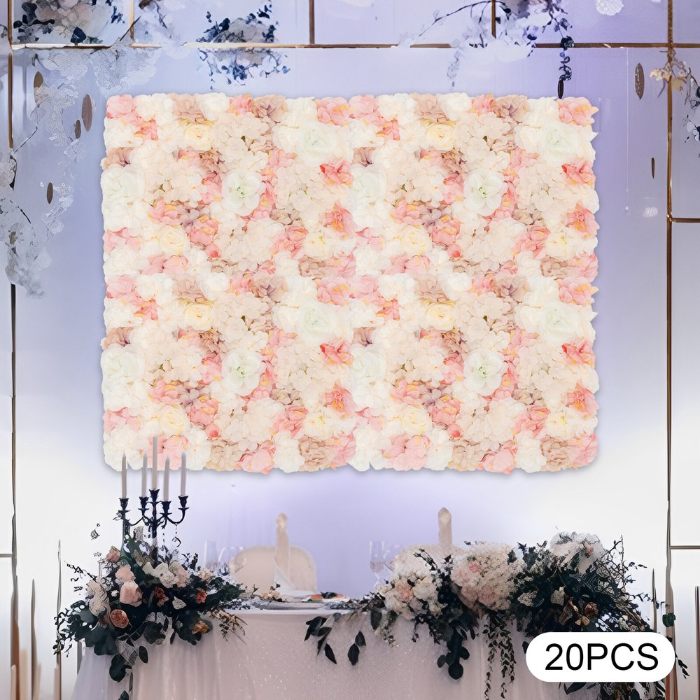 20 Pieces Flower Wall Panel Artificial Floral Backdrop Wall Decoration Backdrop