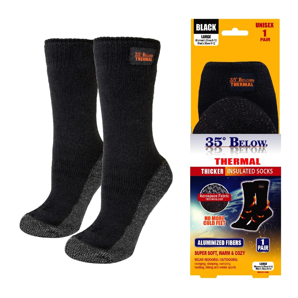 35° BELOW Thermal Insulated Socks for Men – 1 or 3 Pack, Large Size, Black/Silver